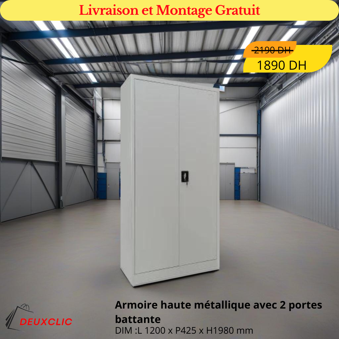 Armoire haute métallique avec 2 portes battante